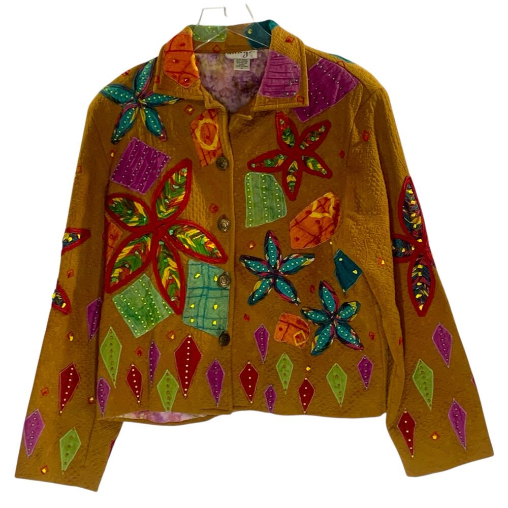 Anage M Vintage Art To Wear Jacket Blazer Lined Embroidered Floral Patchwork